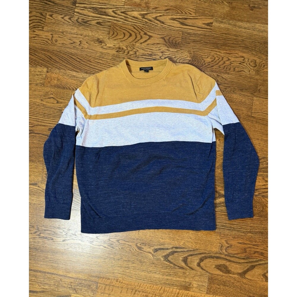 Banana Republic Crew Neck Sweater Men's Size XXL Organic Cotton Striped Pullover